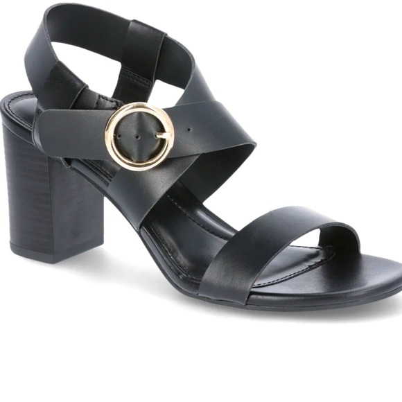 BRAND NEW Black Strappy Block Heel Memory Foam Sandals Size 9 - Picture 1 of 3